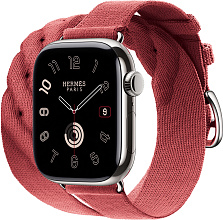 Apple Watch Hermes Series 10 42mm Silver Titanium Case with Torsade Double Tour, Rouge Grenat