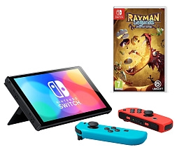 Игровая приставка Nintendo Switch (OLED model), неоновый синий/неоновый красный + игра Rayman Legends Definitive Edition