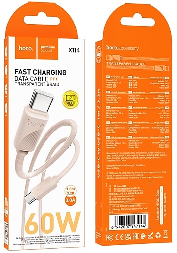 Кабель Hoco X114 Type-C to Type-C 60W 1м