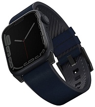 Кожаный ремешок Uniq Straden Waterproof для Apple Watch 49/46/45/44 mm, синий