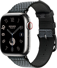 Apple Watch Hermes Series 9 41mm Silver Stainless Steel Case Toile H Single Tour, Denim/Noir