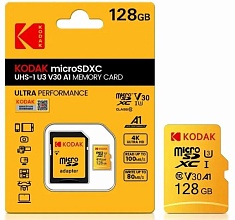 Kodak V30 Ultra Micro SDXC 128GB Class 10 UHS 1 U3 w/adaptor up to 100mb/s