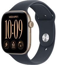 Apple Watch Series 12 46mm Light Gold Aluminum Case with Sport Band Navy Blue