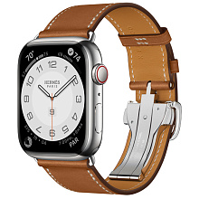 Apple Watch Hermes Series 8 45mm Silver Stainless Steel Case with Single Tour Deployment Buckle, Fauve (коричневый)