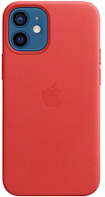Кожаный чехол Leather Case MagSafe для iPhone 12 Mini (Красный)
