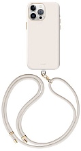 Защитный чехол Uniq Coehl CremeLiquid silicone с MagSafe для iPhone 15 Pro с ремешком, бежевый (Ivory)