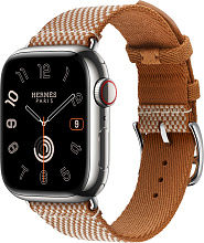 Apple Watch Hermes Series 9 41mm Silver Stainless Steel Case Toile H Single Tour, Gold/Ecru