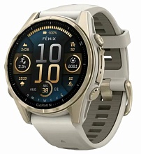 Garmin Fenix 8 43mm Amoled Sapphire Soft Gold, Fog Gray / Dark Sandstone Silicone Band (010-02903-10)