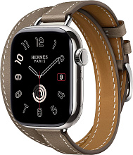 Apple Watch Hermes Series 10 42mm Silver Titanium Case with Double Tour Attelage, Etoupe