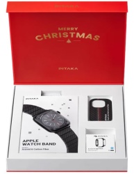 Подарочный набор PITAKA Christmas Limited Edition Retro браслет+чехол для Apple Watch 49мм Ultra/Ultra 2, черный/серый