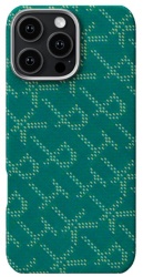 Чехол Pitaka Monogram Tactile Woven Case с MagSafe для iPhone 16 Pro, зеленый-золотой (KI1601PTK)