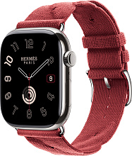 Apple Watch Hermes Series 10 46mm Silver Titanium Case with Torsade Single Tour, Rouge Grenat