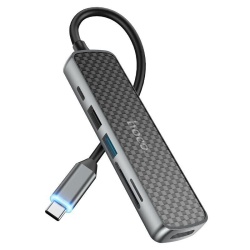 Адаптер HOCO HB24 USB-C to multi, 6 в 1, серый