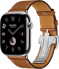 Apple Watch Hermes Series 10 46mm Silver Titanium Case with Single Tour Deployment Buckle, Fauve