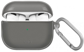 Чехол с карабином Uniq Glase TPU case, серый (AIRPODS 3 (2021)-GLSSMK)