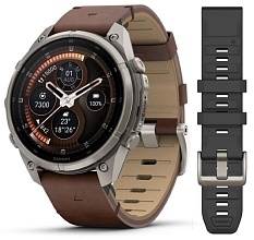 Garmin Fenix 9 Pro AMOLED 47мм inReach, Titanium with Walnut Leather Band (010-04336-41)