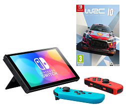 Игровая приставка Nintendo Switch (OLED model), неоновый синий/неоновый красный + игра WRC 10: FIA World Rally Championship