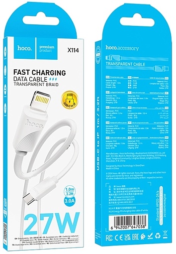 Кабель Hoco X114 Lightning to Usb-C 1m 27W
