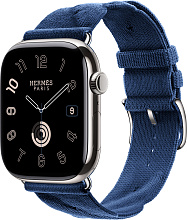 Apple Watch Hermes Series 10 46mm Silver Titanium Case with Torsade Single Tour, Navy