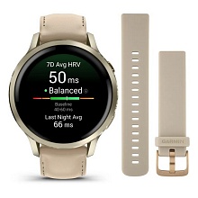 Garmin Venu 4 41mm Lunar Gold with Bone Silicone Band and Light Sand Leather Band (010-03013-03)