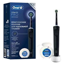 Oral-B Vitality Pro D103.413.3 тип 3708 + Oral-B Нить зубная essential floss вощеная мятная 50 м, черный
