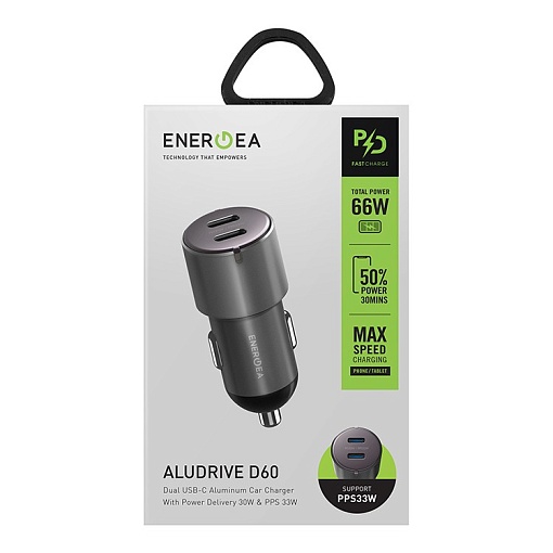 Автомобильное зарядное устройство EnergEA Alu Drive D60 2xUSB-C PD/PPS 66W