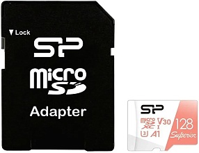 Карта памяти microSDXC UHS-I U3 Silicon Power Superior A1 128 GB, 100 МБ/с, Class 10 + адаптер (SP128GBSTXDV3V20SP)
