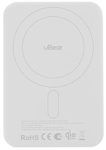 Внешний аккумулятор uBear Strike 5000 mAh, PD30W, Qi2.2