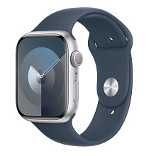 Apple Watch Series 9 45mm Silver Aluminum Case with Sport Band, Storm Blue