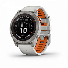 Смарт-часы Garmin Fenix 7 Pro Sapphire Solar титановый серый с серо-оранжевым ремешком (010-02777-21)