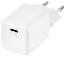 Cетевое зарядное устройство uBear Bridge USB-C, 30 Вт, GaN + Super Fast Charging, белый