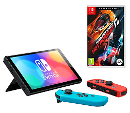 Игровая приставка Nintendo Switch (OLED model), неоновый синий/неоновый красный + игра Need for Speed: Hot Pursuit Remastered