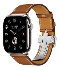 Apple Watch Hermes Series 11 46mm Silver Titanium Case with Single Tour Deployment Buckle, Fauve