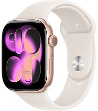 Apple Watch Series 11 46mm, Rose Gold Aluminum Case with Sport Band Starlight