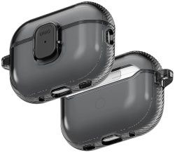 Чехол + карабин Uniq Glase Pro TPU case для Airpods Pro 3, прозрачный черный (AIRPODSPRO3-GLSPGSMK)