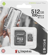 Карта памяти microSDXC UHS-I U3 Kingston Canvas Select Plus 512 ГБ + адаптер, (SDCS2/512GB)