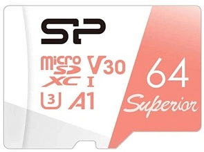 Карта памяти microSDXC UHS-I U3 Silicon Power Superior 64Gb, 100 МБ/с, Class 10 (SP064GBSTXDV3V20)