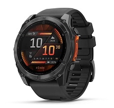 Garmin Fenix 8 51 мм AMOLED, серый, черный силиконовый ремешок (010-02905-00)