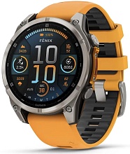 Часы Garmin Fenix 8 47mm Amoled Sapphire Titanium, серый, оранжевый силиконовый ремешок (010-02904-19)
